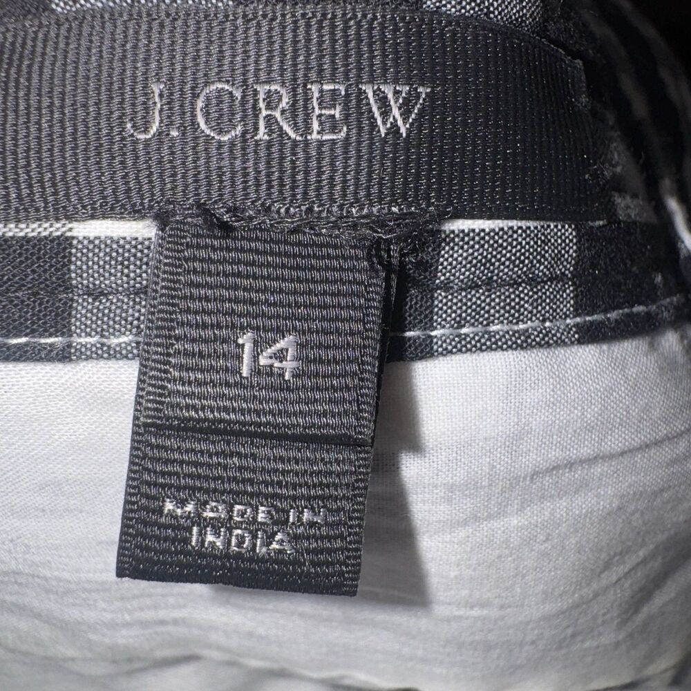 J. Crew Gingham Dress Women 14 Black White Tie Strap Midi Eyelet Trim Cottage - Picture 7 of 12